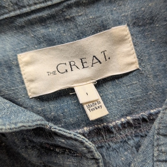 THE GREAT. Denim Button Front Midi Dress Sz 4 - Picture 6 of 8